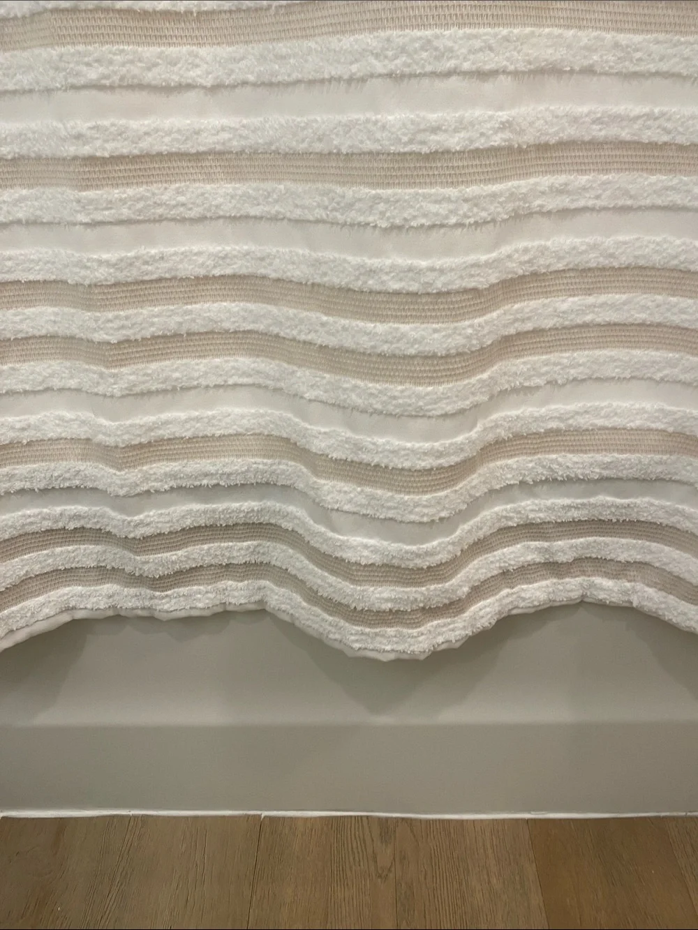 Cream and white striped shower curtain